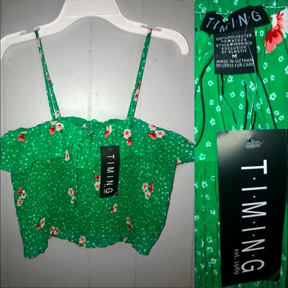 Rushed green crop top with straps size M